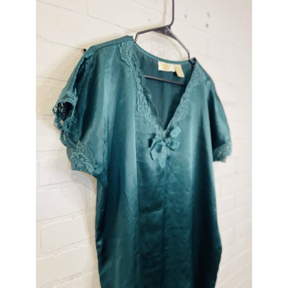 Vintage VICTORIA'S SECRET Emerald Green Nightgown Lace Size Med Lingerie Sleep - Picture 5 of 7